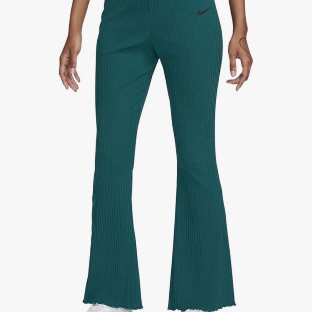 Nike Women's High-Waisted Ribbed Jersey Flared Pants Womens Size XS Teal
